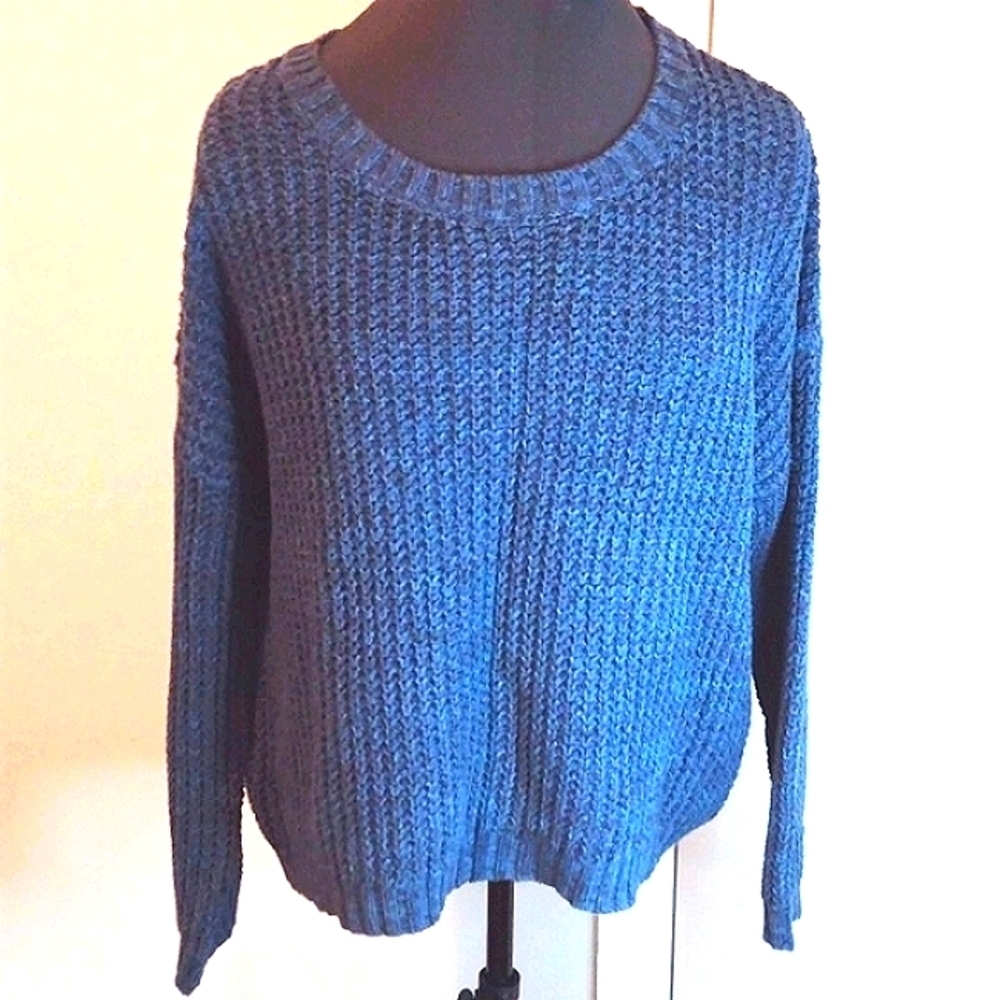 Margaret O'Leary Women's Blue Ribbed Knit 100% Cotton Pullover Sweater Med EUC